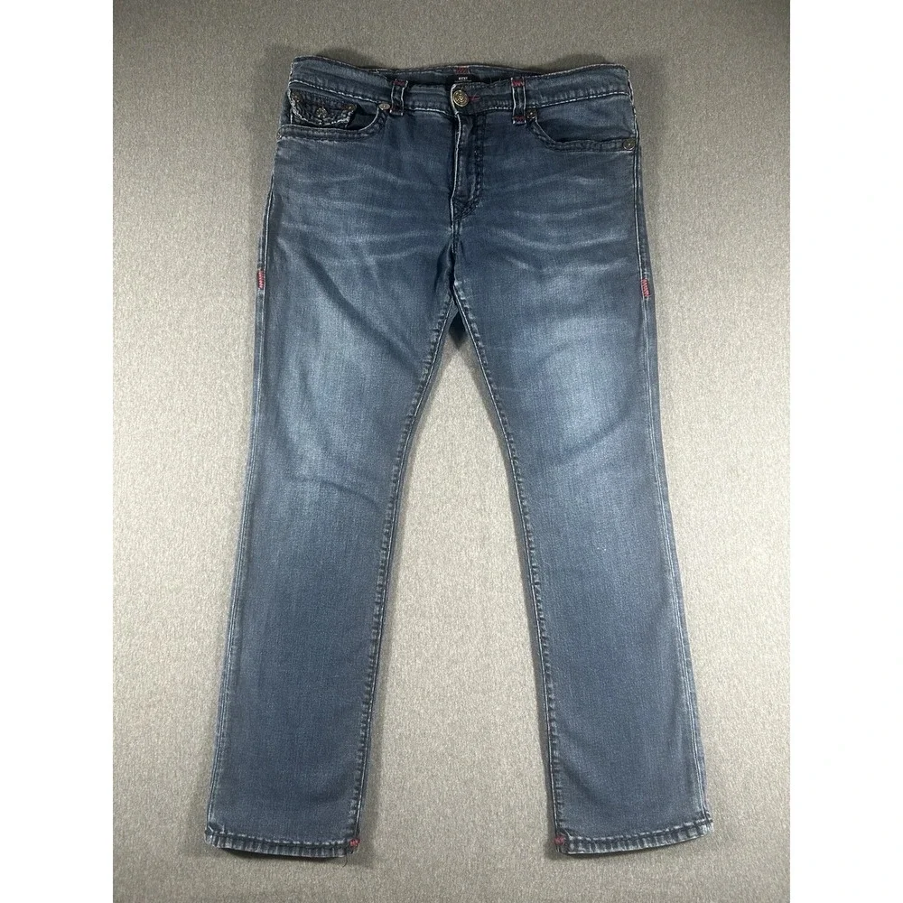 True Religion Ricky Relaxed Straight Jeans with Red Contrast Stitching Size 40